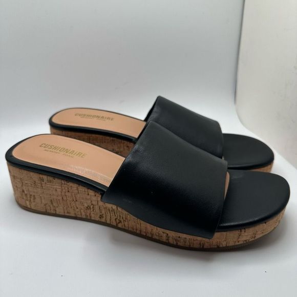 CUSHIONAIRE Women's cork wedge sandal +Memory Foam 11 BLACK - Picture 2 of 8